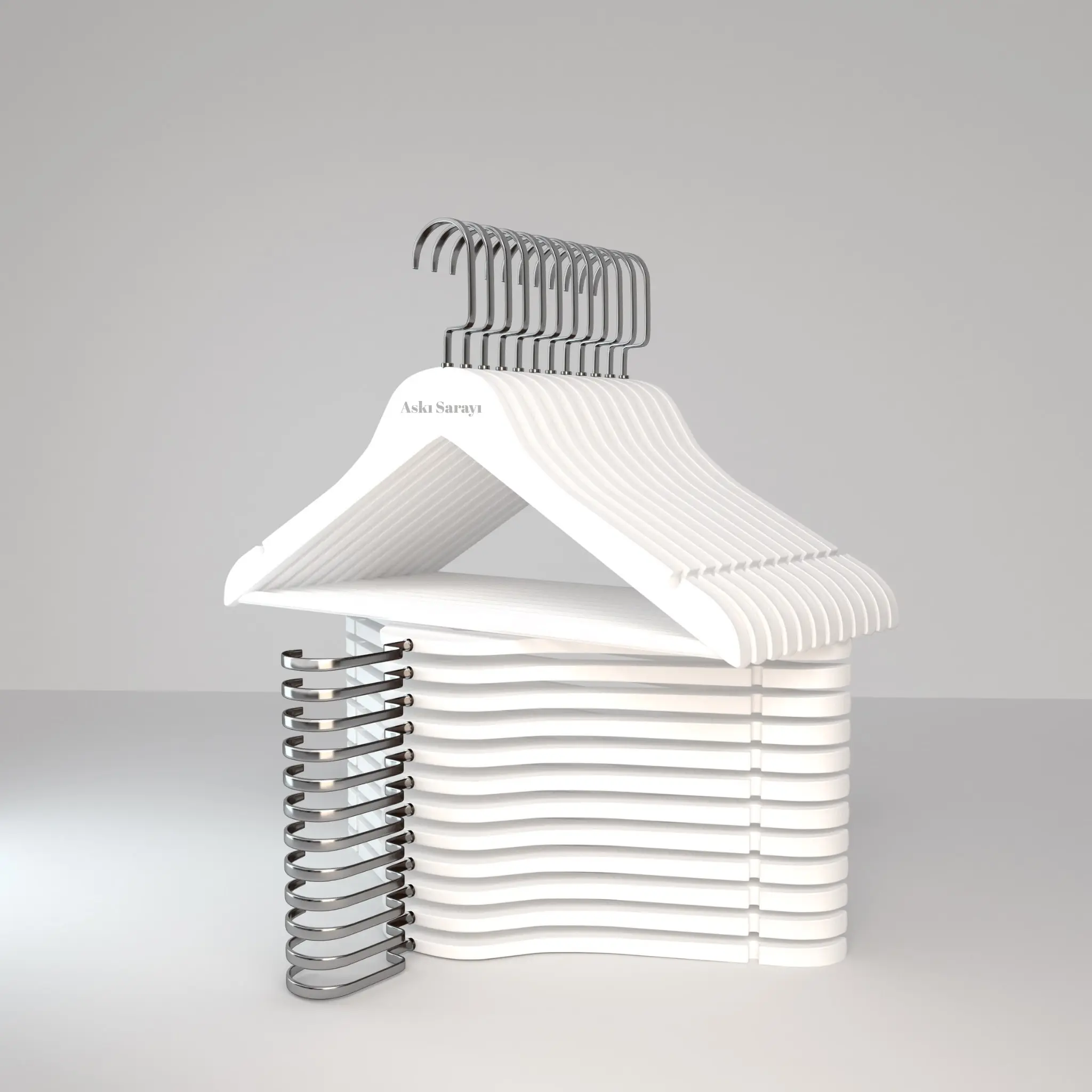 Beyaz Ahşap Kıyafet Ve Elbise Askısı  Özel  Amerikan  Kancalı Lüks Ahşap Askı  M04