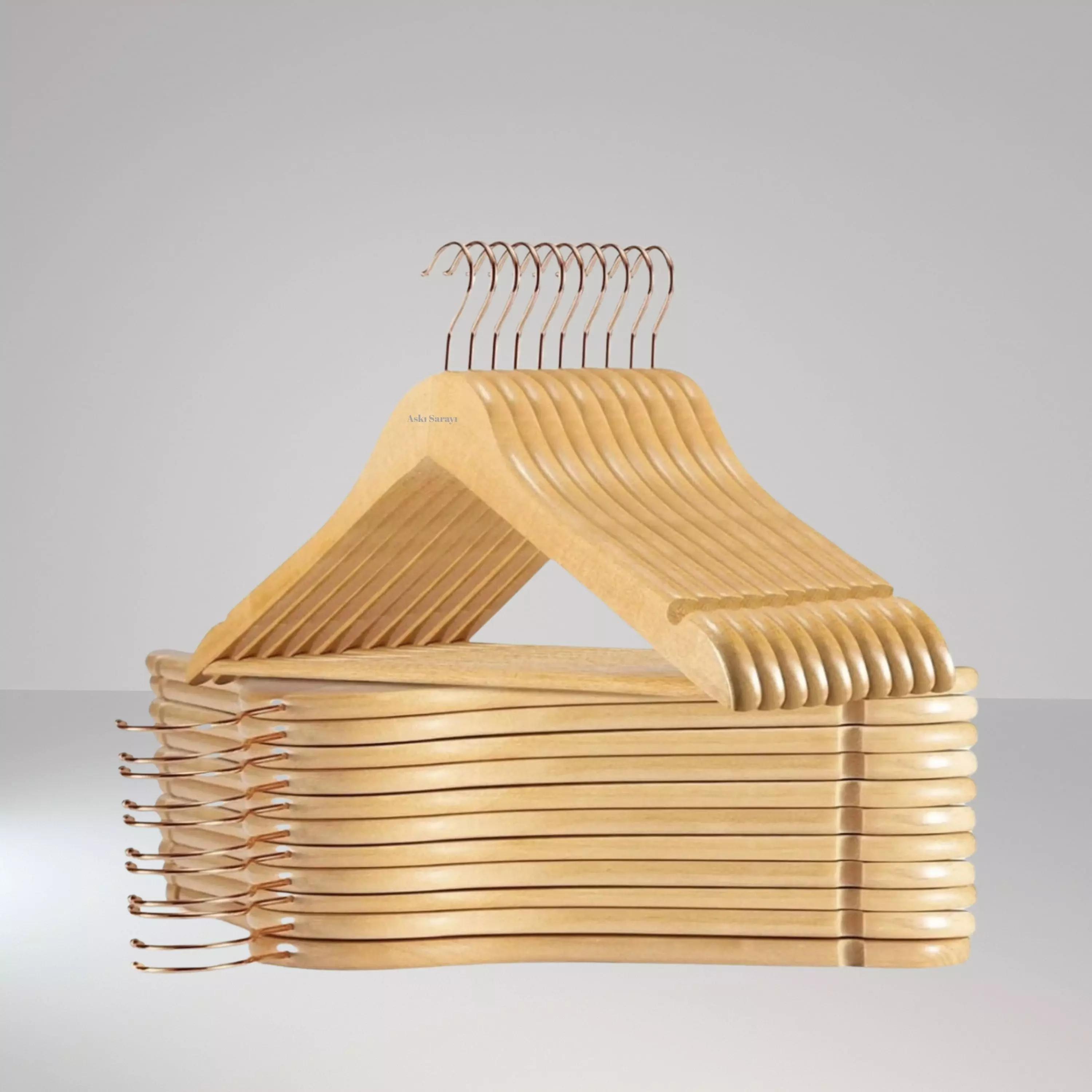 Ahşap Kıyafet Elbise Ve Gömlek Askısı Gold  Kancalı Özel Seri  M54