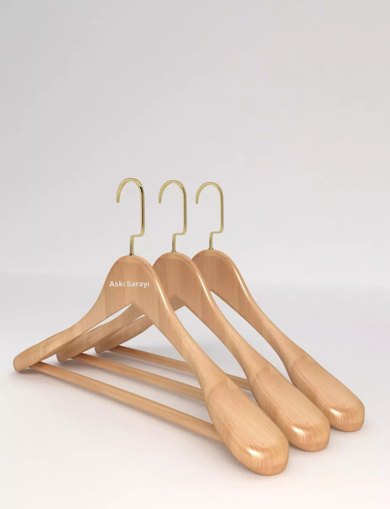 Naturel Ahşap Ceket Askısı Palto ve Takım Elbise Askısı Gold Amerikan Kancalı Özel Seri M121
