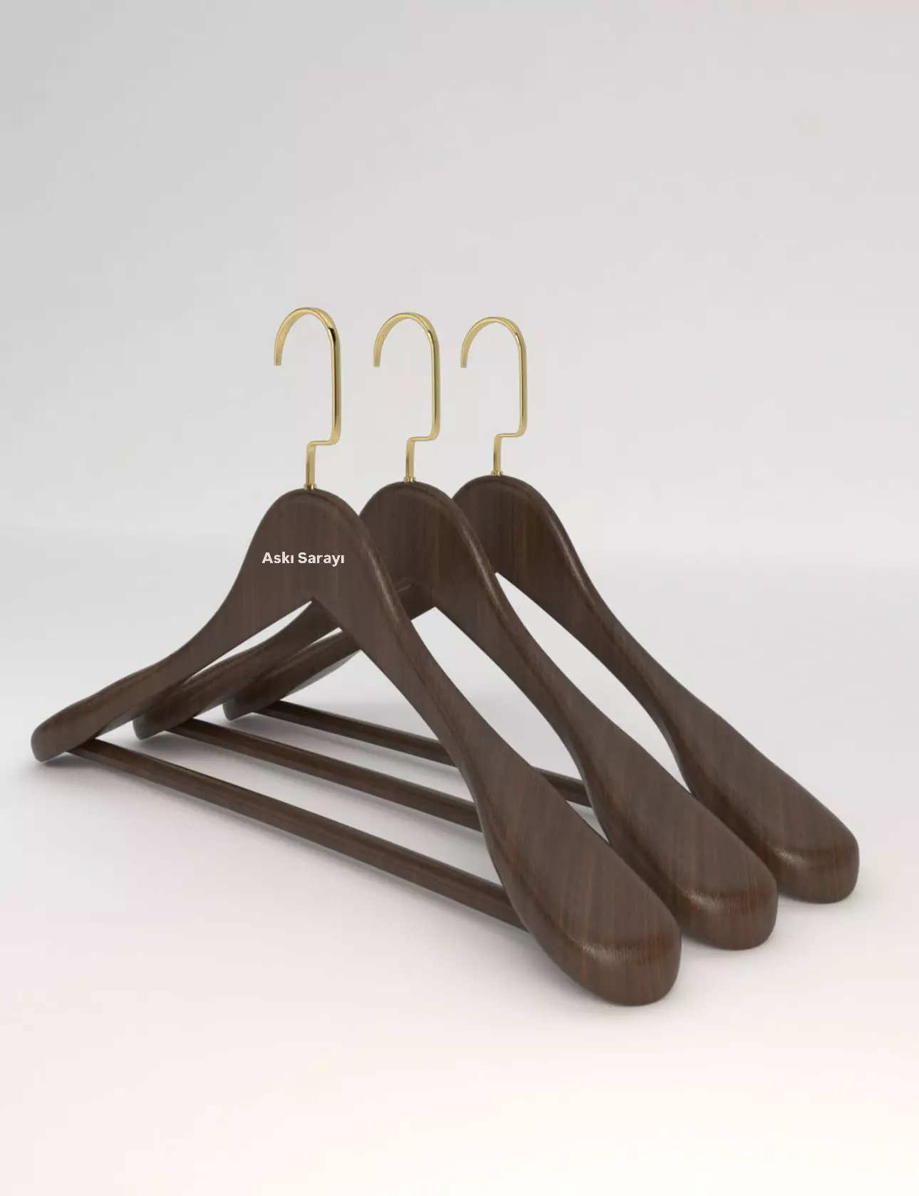 Ceviz Ahşap Ceket Askısı Palto ve Takım Elbise Askısı Gold  Amerikan Kancalı Özel Seri M126