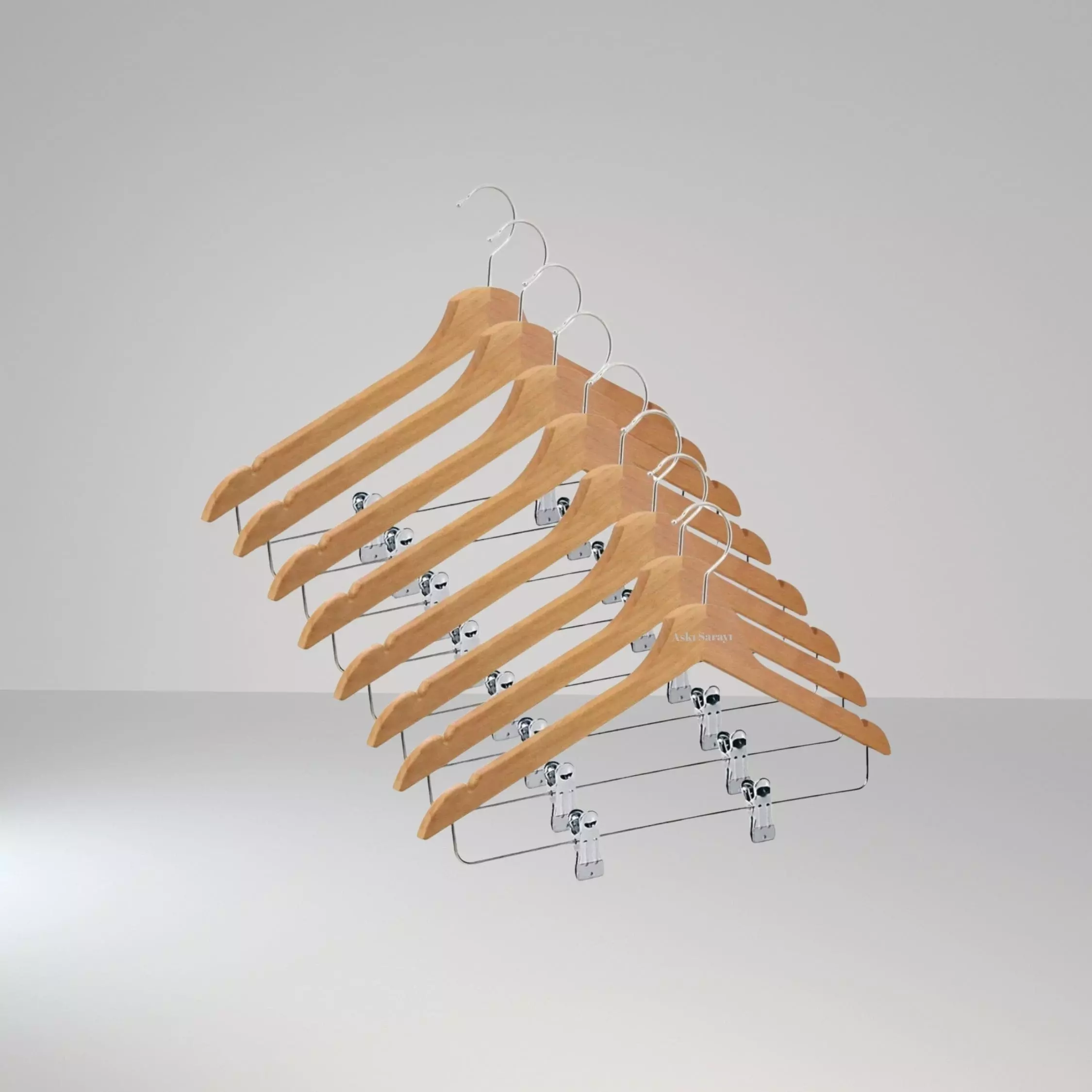 Ahşap Kıyafet Ve Elbise Askısı Alttan Klipsli Standart Kancalı M89