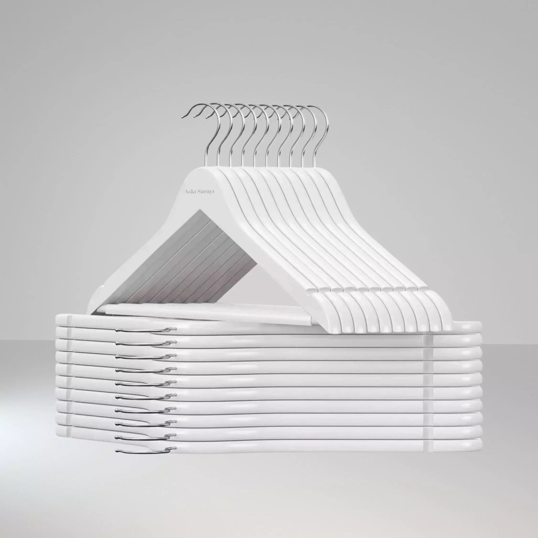 Beyaz Ahşap Kıyafet Ve Elbise Askısı  Standart Kancalı Lüks Ahşap Askı  M01