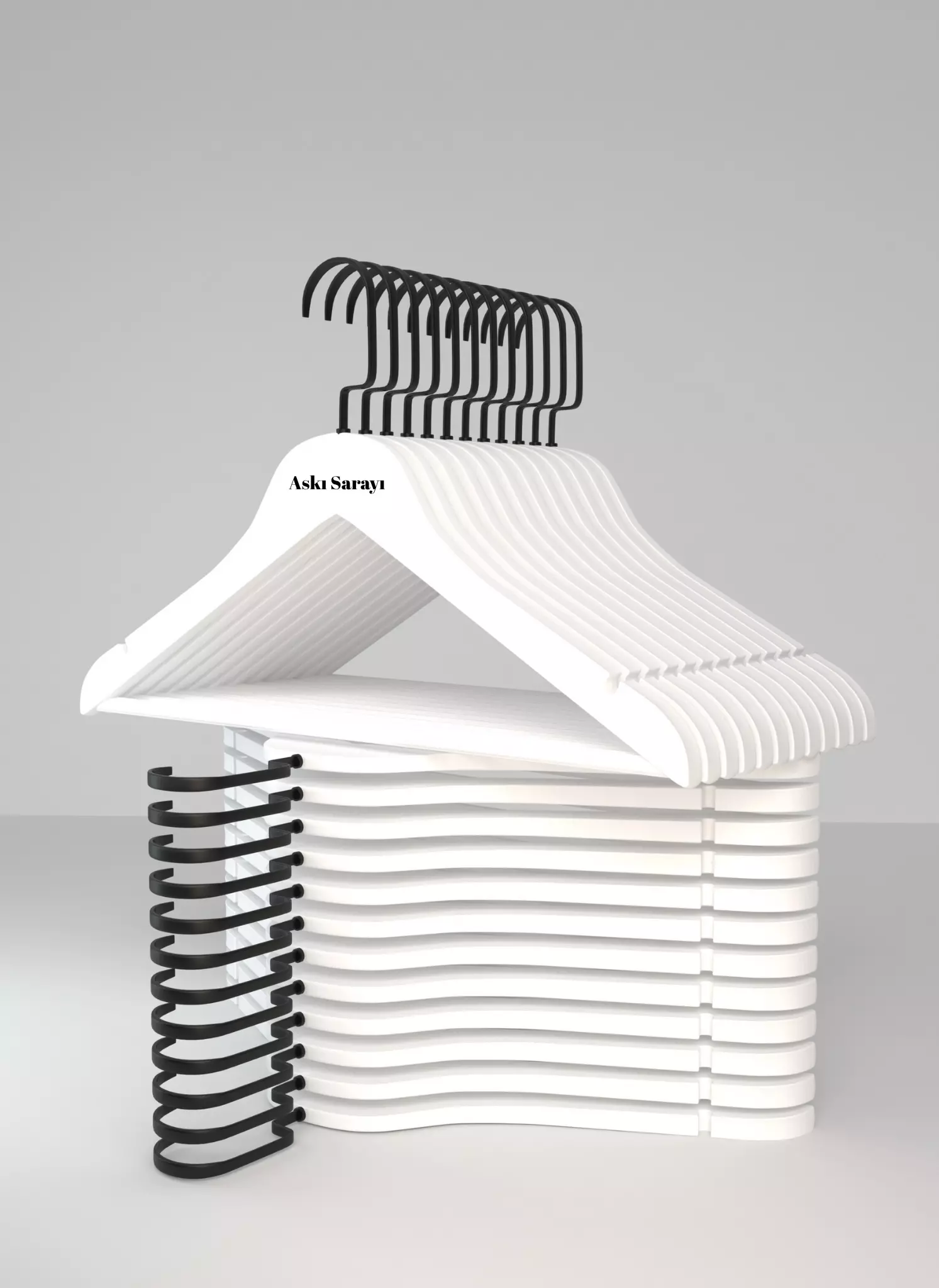 Beyaz Ahşap Kıyafet Ve Elbise Askısı  Özel Siyah Amerikan  Kancalı Lüks Ahşap Askı  M101