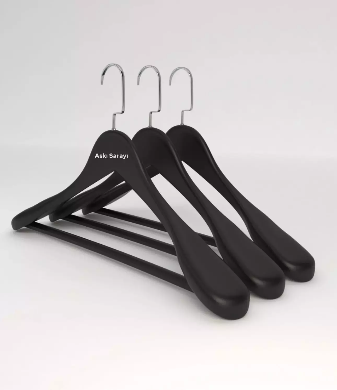 Siyah Ahşap Ceket Askısı Palto ve Takım Elbise Askısı Amerikan Kancalı Özel Seri M80