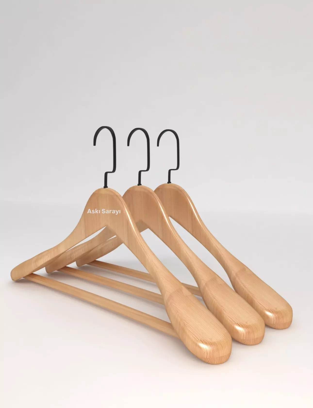 Naturel Ahşap Ceket Askısı Palto ve Takım Elbise Askısı Siyah  Amerikan Kancalı Özel Seri M122