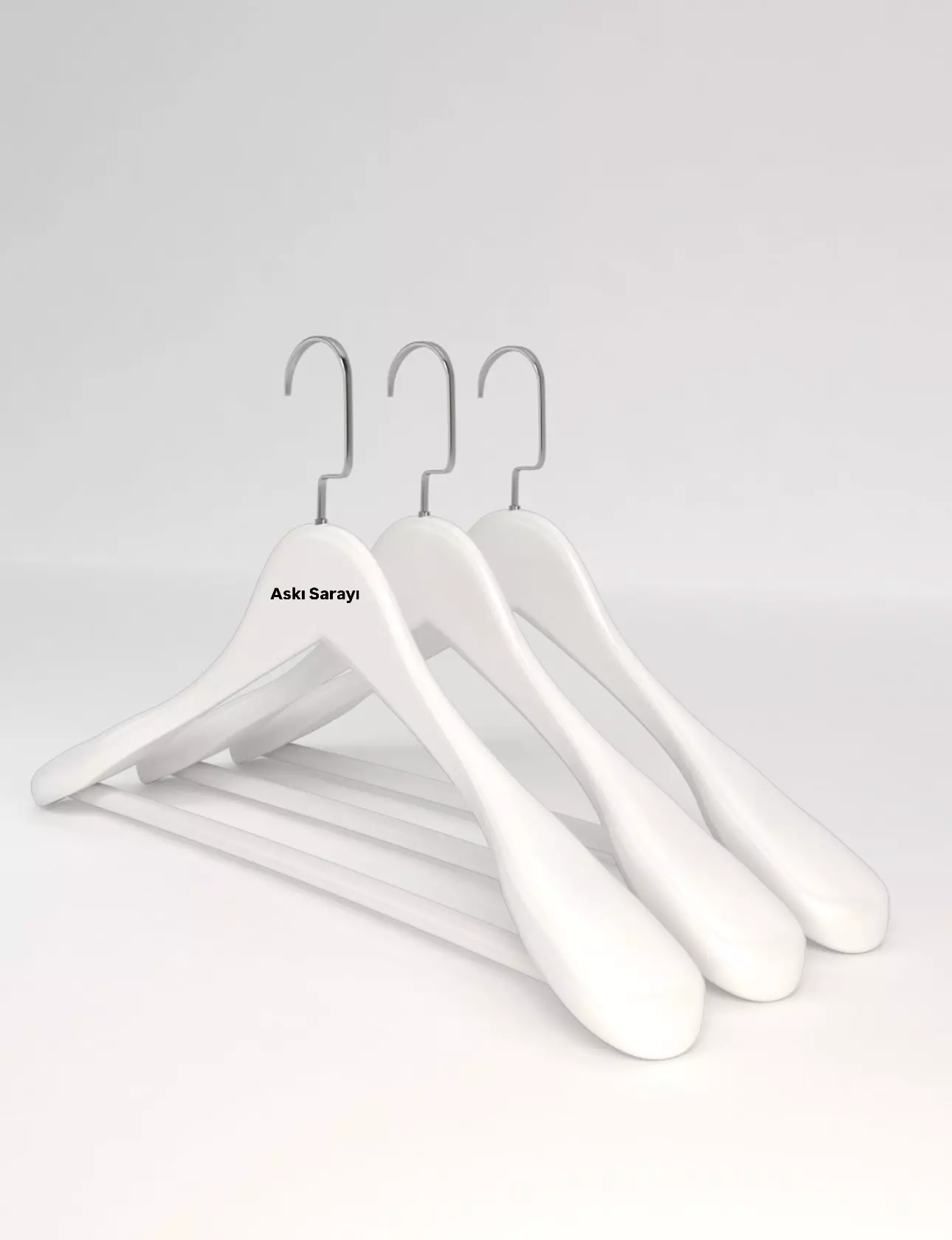 Beyaz Ahşap Ceket Askısı Palto ve Takım Elbise Askısı Gümüş Amerikan Kancalı Özel Seri M125