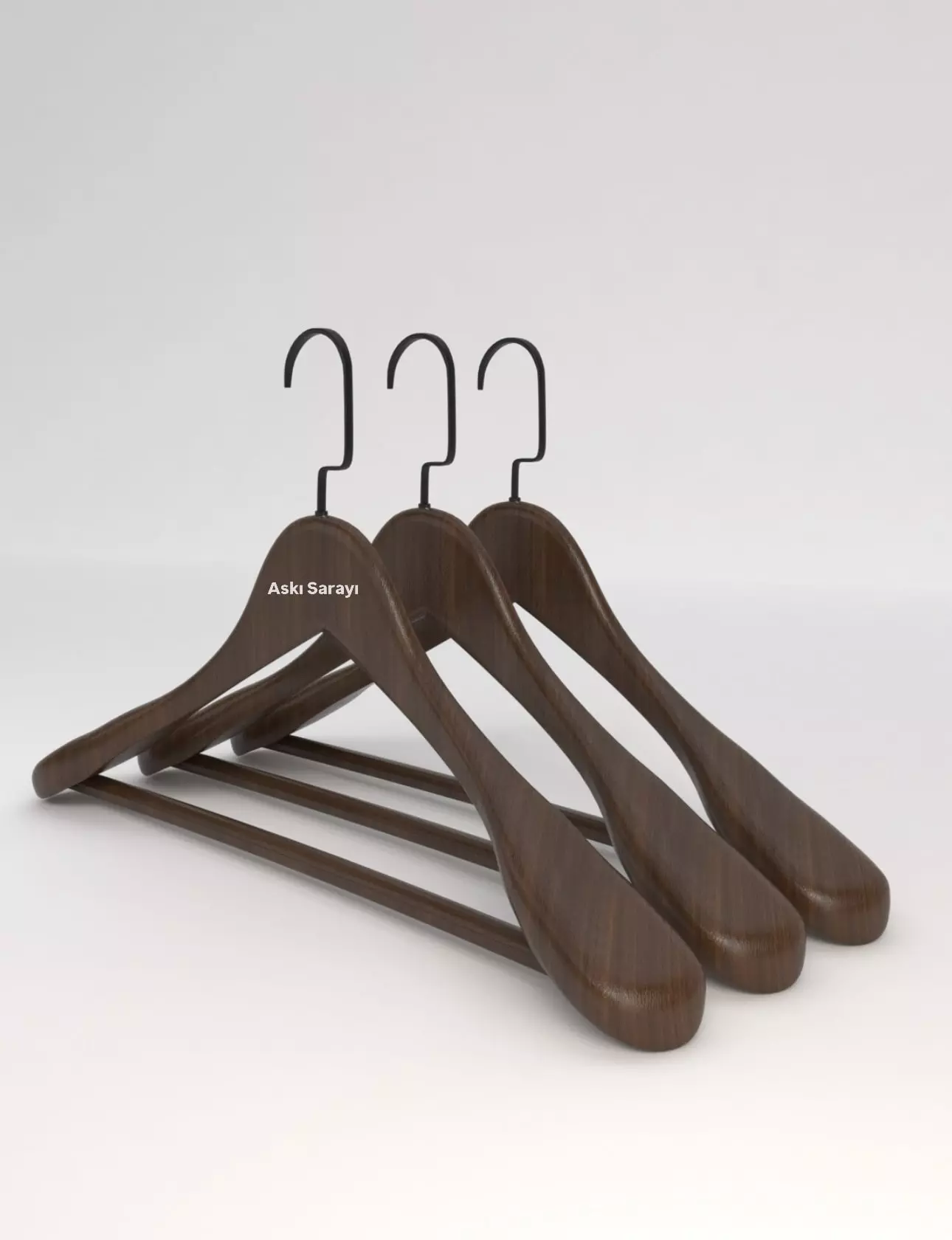 Ceviz Ahşap Ceket Askısı Palto ve Takım Elbise Askısı Siyah  Amerikan Kancalı Özel Seri M127