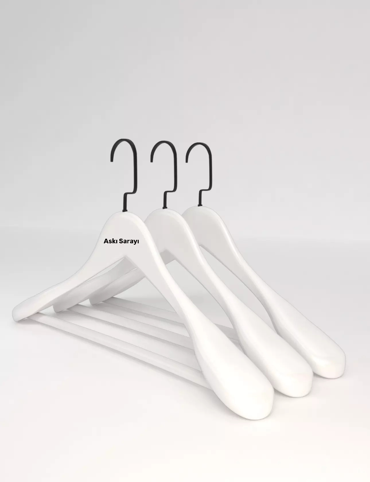 Beyaz Ahşap Ceket Askısı Palto ve Takım Elbise Askısı Siyah Amerikan Kancalı Özel Seri M124