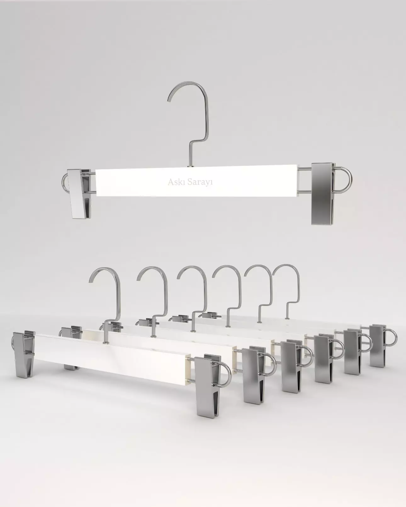 Beyaz  Ahşap Pantolon Ve Etek Askısı Gümüş Klips Gümüş Amerikan Kanca Özel Seri M116