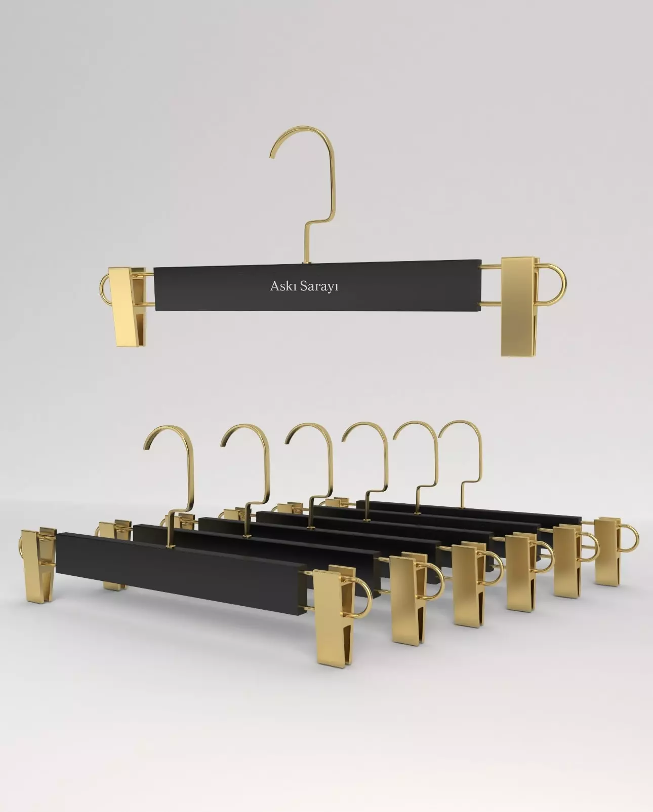 Siyah  Ahşap Pantolon Ve Etek Askısı Gold Klips  Gold Amerikan Kanca Özel Seri  M110