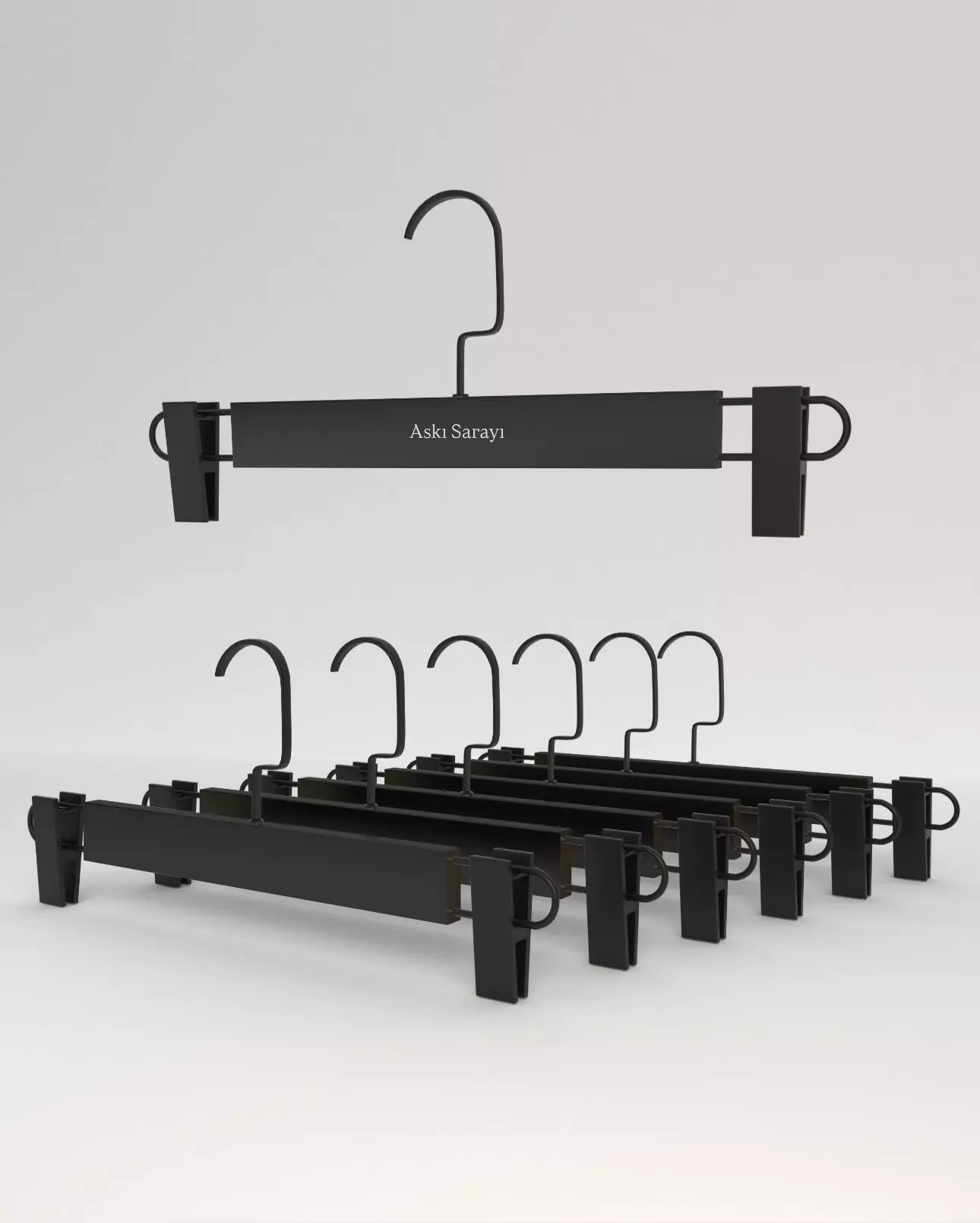 Siyah Ahşap Pantolon Ve Etek Askısı Siyah Lüks Kare  Mandallı M16