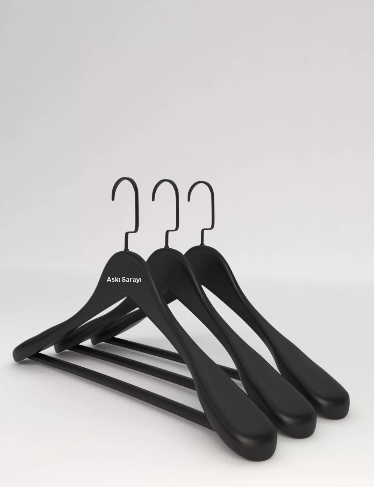 Siyah Ahşap Ceket Askısı Palto ve Takım Elbise Askısı Siyah  Amerikan Kancalı Özel Seri M120