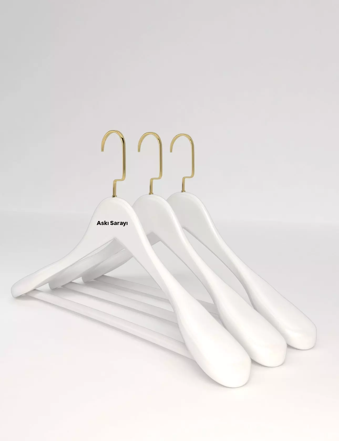 Beyaz Ahşap Ceket Askısı Palto ve Takım Elbise Askısı Amerikan Kancalı Özel Seri M123